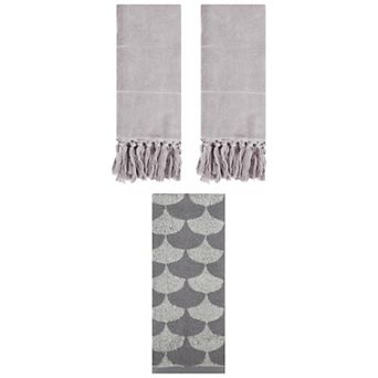 3 pc Geometric Absorbent Decorative Hand Towels and Soft Turkish Bath Towels, 14"x30"&13"x29"