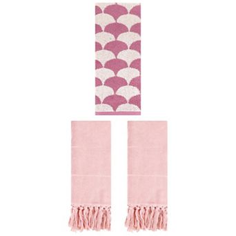 3 pc Geometric Absorbent Decorative Hand Towels and Soft Turkish Bath Towels, 14"x30"&13"x29"