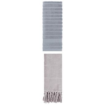 2 pc Striped Pattern Decorative Comfort Towel and Soft Turkish Hand Towels Set, 14"x30"