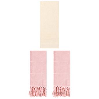 3 pc Comfort Decorative Turkish Hand Towels and Quick Drying Striped Pattern Hand Towels, 14"x30"