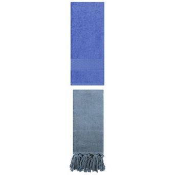 2 pc Solid Textured Pattern Hand Towels and Cotton Turkish Hand Towels for Bathroom, 14"x30"&13"x30"