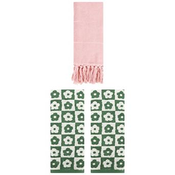 3 pc Decorative Turkish Hand Towels and Soft Absorbent Checkered Floral Hand Towels, 14"x30"