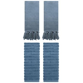 4 pc Striped Pattern Decorative Comfort Towel and Cotton Turkish Hand Towels Set, 14"x30"