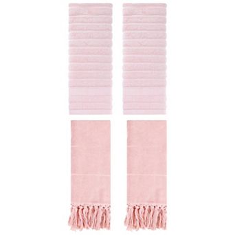 4 pc Striped Pattern Decorative Comfort Towel and Cotton Turkish Hand Towels Set, 14"x30"