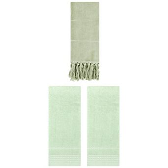 3 pc Comfort Decorative Turkish Hand Towel and Quick Drying Striped Pattern Hand Towel Set, 14"x30"