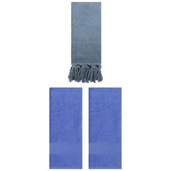 3 pc Solid Textured Pattern Hand Towels and Absorbent Soft Turkish Bath Towels, 14"x30"&13"x30"