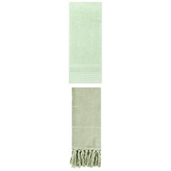 2 pc Comfort Decorative Turkish Hand Towels and Quick Drying Striped Pattern Hand Towel Set, 14"x30"