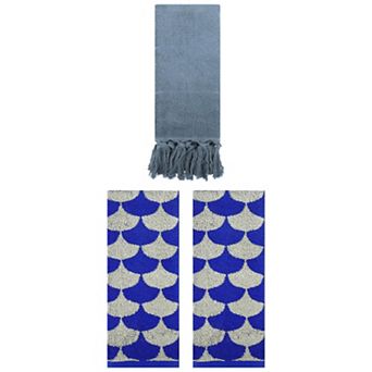 3 pc Geometric Absorbent Cotton Hand Towels and Soft Turkish Bath Towels, 14"x30"&13"x29"