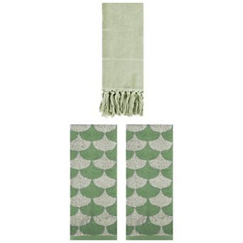 3 pc Geometric Absorbent Cotton Hand Towels and Soft Turkish Bath Towels, 14"x30"&13"x29"