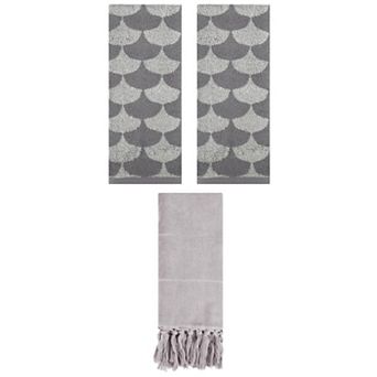 3 pc Geometric Absorbent Cotton Hand Towels and Soft Turkish Bath Towels, 14"x30"&13"x29"