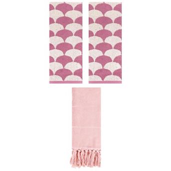 3 pc Geometric Absorbent Cotton Hand Towels and Soft Turkish Bath Towels, 14"x30"&13"x29"