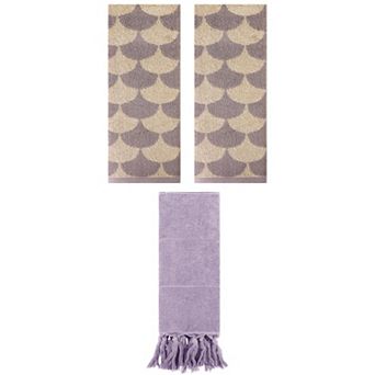 3 pc Geometric Absorbent Cotton Hand Towels and Soft Turkish Bath Towels, 14"x30"&13"x29"