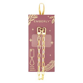 Emberly Gold Tone Paperclip Chain Phone Charm Wristlet