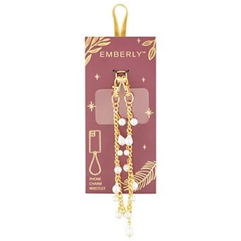 Emberly Simulated Pearl Chain Phone Charm Wristlet