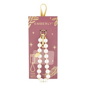 Emberly Gold Tone Simulated Pearl Phone Charm Wristlet