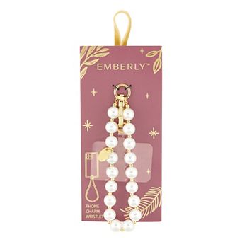 Emberly Gold Tone Simulated Pearl Phone Charm Wristlet