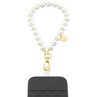 Emberly Gold Tone Simulated Pearl Phone Charm Wristlet