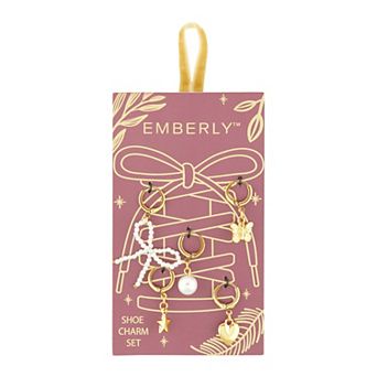 Emberly Women's Butterfly, Heart, Star & Simulated Pearl Bow Shoe Charm Set