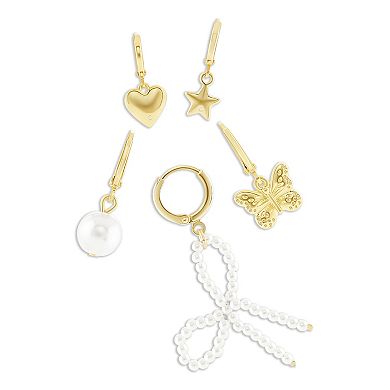 Emberly Women's Butterfly, Heart, Star & Simulated Pearl Bow Shoe Charm Set