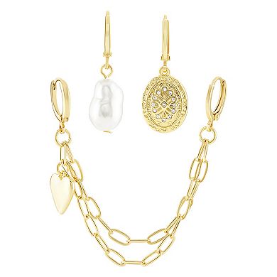 Emberly Women's Heart Chain & Simulated Pearl Shoe Charm Set
