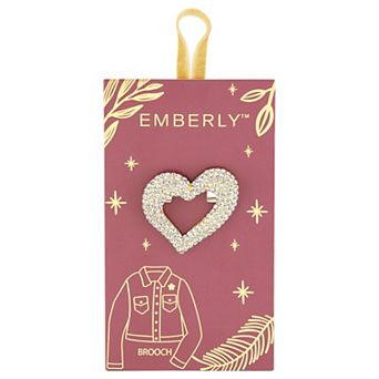 Emberly Gold-Tone Pave Glass Stone Open Heart Brooch