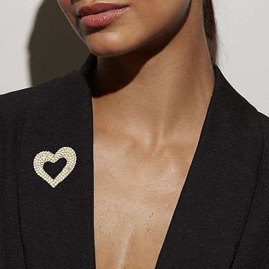 Emberly Gold-Tone Pave Glass Stone Open Heart Brooch
