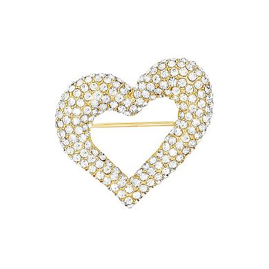 Emberly Gold-Tone Pave Glass Stone Open Heart Brooch