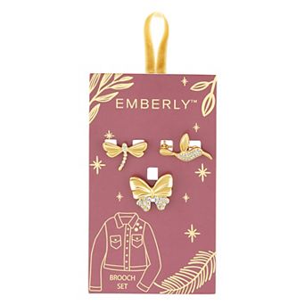 Emberly Gold-Tone Butterfly, Dragonfly & Hummingbird Brooch Set