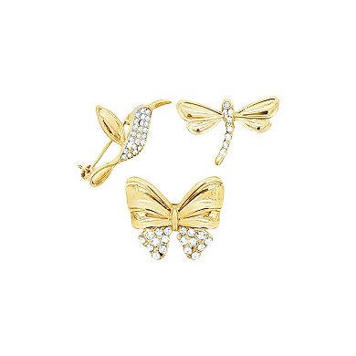 Emberly Gold-Tone Butterfly, Dragonfly & Hummingbird Brooch Set