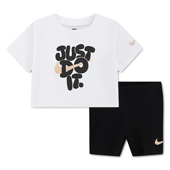 Baby Toddler & Little Girls 12 months - 6x Nike "Just Do It." Short Sleeve Boxy T-shirt & Biker Shorts 2 pc Set