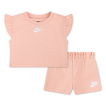 Baby Girls Nike French Terry Ruffle Sleeve Top & Shorts 2 pc Set