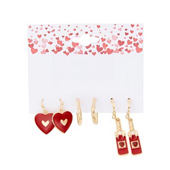 3-Pair Gold-Tone Valentine's Day Earrings Set
