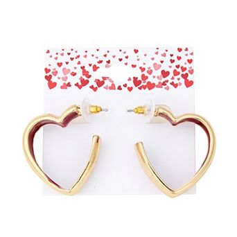 Gold-Tone Enamel Heart Hoop Earrings