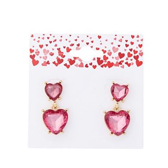 Gold-Tone Dangling Gem Hearts Earrings