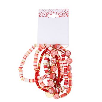 6 pc Gold-Tone Heart Beaded Bracelet Set