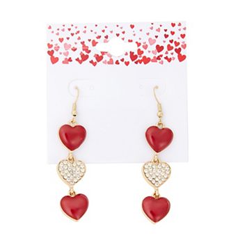 Gold-Tone Linear Enamel Hearts Earrings