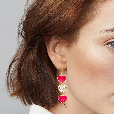 Gold-Tone Linear Enamel Hearts Earrings
