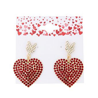 Gold-Tone Dangling Pave Heart Earrings