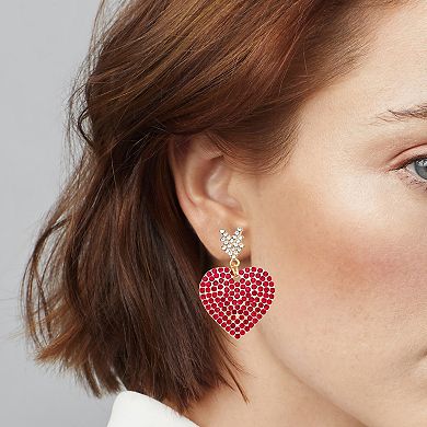 Gold-Tone Dangling Pave Heart Earrings