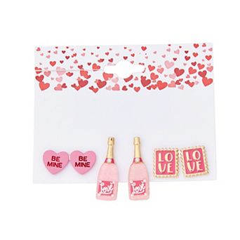 3-Pair Valentine's Day Stud Earrings Set