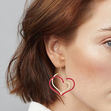 Gold-Tone Double Heart Drop Earrings
