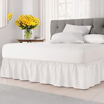 CGK Linens Ruffled Elastic Wrap Around Bedskirt, 15-Inch Drop with Elasticized Fit