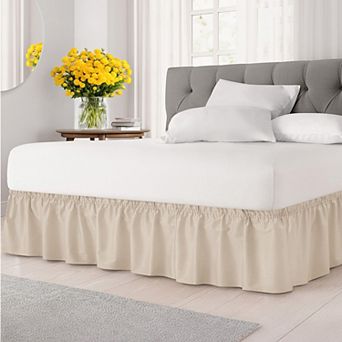 CGK Linens Ruffled Elastic Wrap Around Bedskirt, 15-Inch Drop with Elasticized Fit