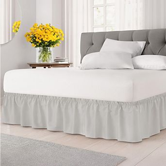 CGK Linens Ruffled Elastic Wrap Around Bedskirt, 12-Inch Drop with Elasticized Fit