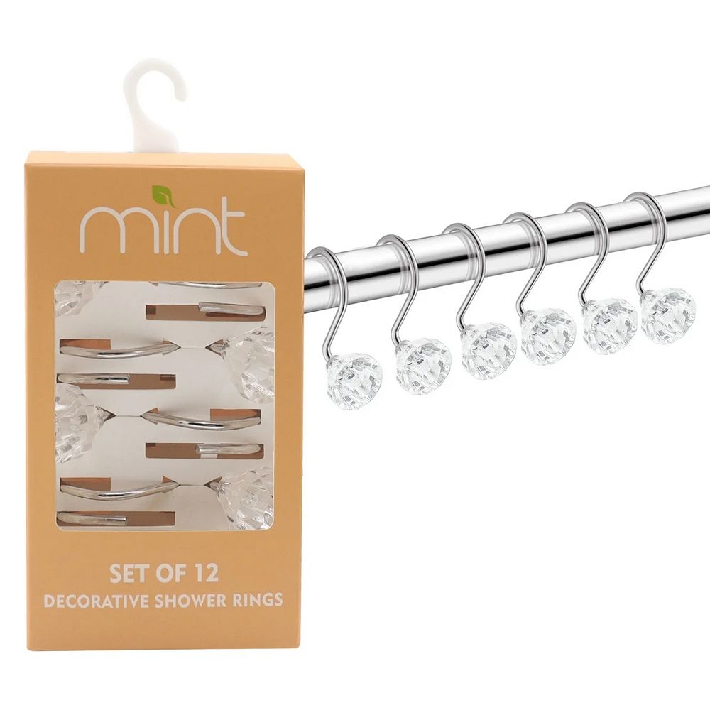 Set Of 12 Rust Resistant Shower Curtain Hooks