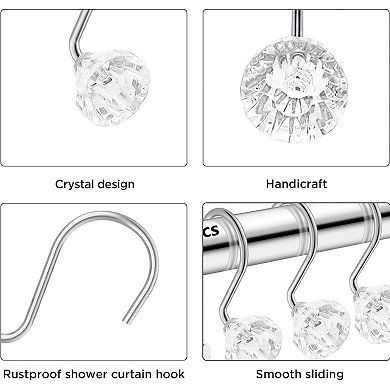 Set Of 12 Rust Resistant Shower Curtain Hooks
