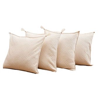 Set of 4 Handmade Throw Pillow Cover, Natural and Authentic Organic Buldan Cotton with Tassel