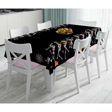 Dancing Skeleton Printed Wrinkle-Free Tablecloth for Dining Room or Kitchen Décor