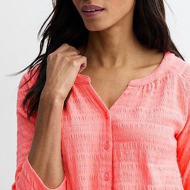 Petite Croft & Barrow® Pucker Knit Button Front Top