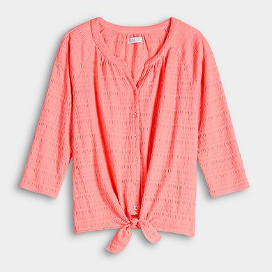 Petite Croft & Barrow® Pucker Knit Button Front Top